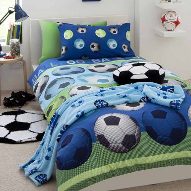 Blue Soccer Ball Comforter Cover Set for Single Bed