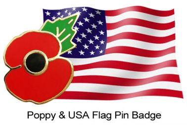 Poppy & USA Flag Pin Badge