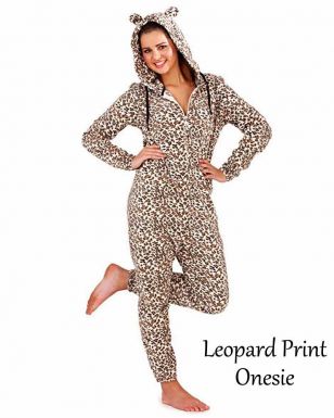 Ladies Leopard Print Fleece Onesie