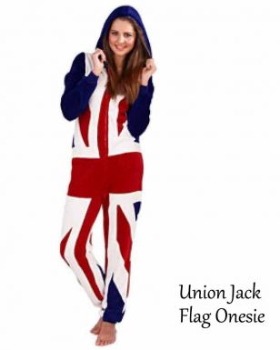 Ladies Union Jack Flag Fleece Onesie