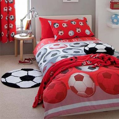 Red Soccer Ball Comforter Cover Set for Single Bed