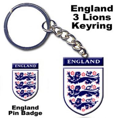 England 3 Lions Crest Keyring & Pin Badge Set England 3 Lions Crest Keyring & Pin Badge Set