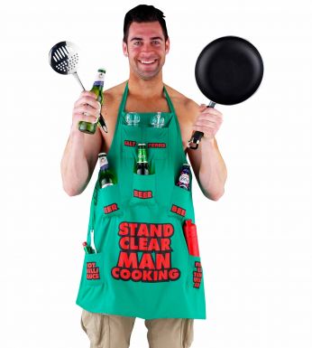 Heavy Duty Mens BBQ Apron With Beer & Sauce Pockets