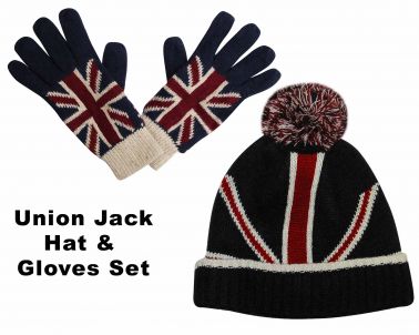 Union Jack Knitted Hat & Gloves Set