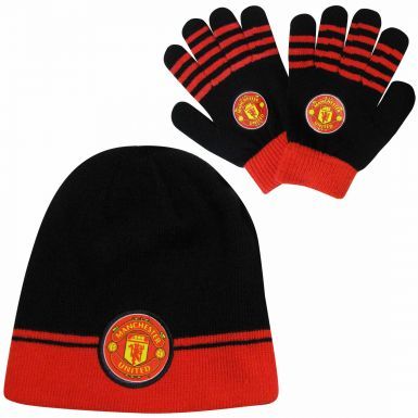 Kids Manchester Utd Hat & Glove Set
