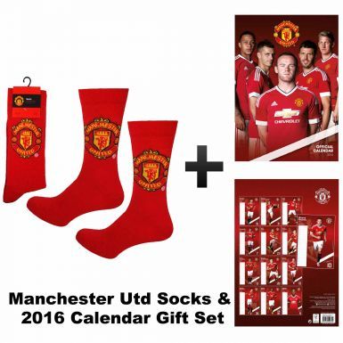 Manchester United 2016 Calendar & Red Socks Gift Set