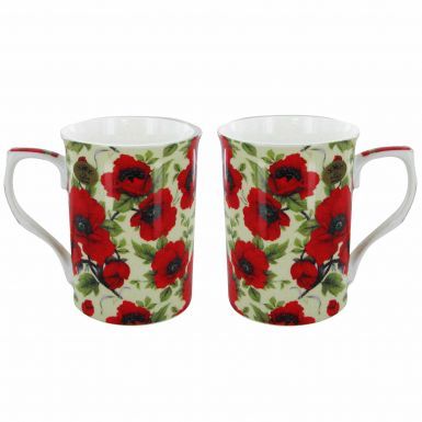 Boxed Red Poppy Twin Mugs Gift Set