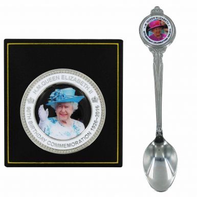 Queen Elizabeth 90th Birthday Coin & Spoon Gift Set