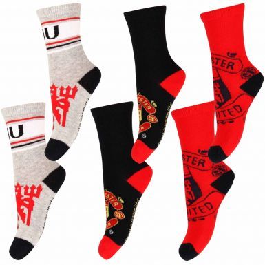 Manchester United Kids 3 Packs of Official Socks (3PK)