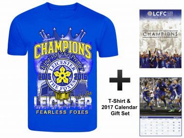 Leicester City 2017 Football Calendar & Champions T-Shirt Gift Set