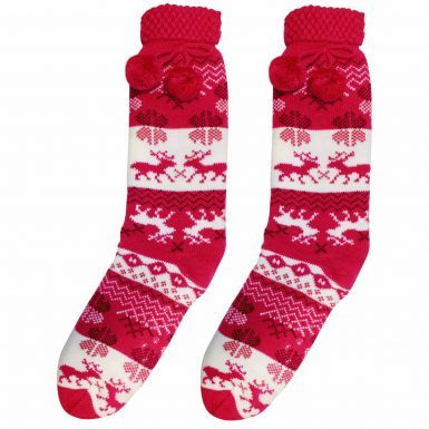 Ladies Pink Full Length Sherpa Fleece Winter Socks