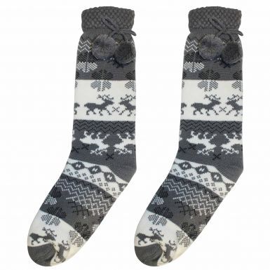 Ladies Grey Full Length Sherpa Fleece Winter Socks