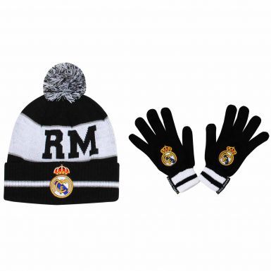 Real Madrid Crest Knitted Hat & Gloves Set