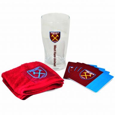 Official West Ham United Pint Glass, Coaster & Bar Towel Mini Bar Set