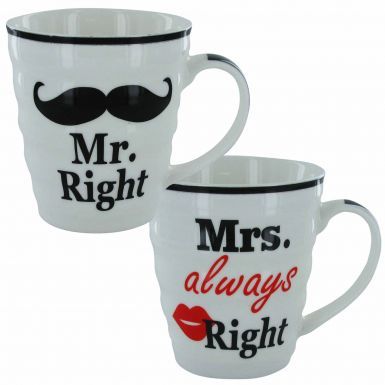 Valentines or Wedding Gift Mr Right and Mrs Always Right Mug Set