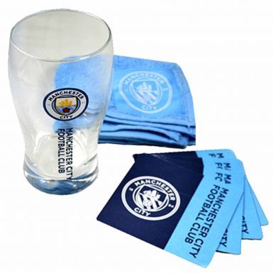 Manchester City Pint Glass, Coasters & Bar Towel Mini Bar Set