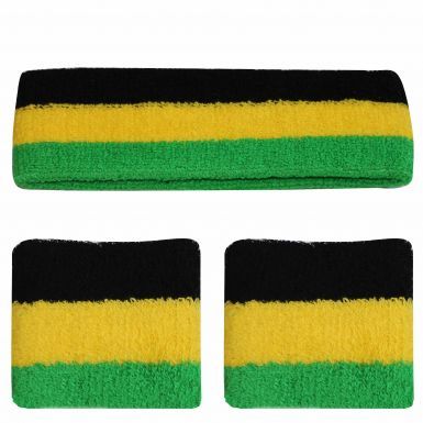 Jamaica Flag Coloured Wristbands & Headband Set