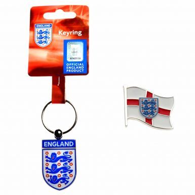 Official England 3 Lions Crest Keyring & Pin Badge Set