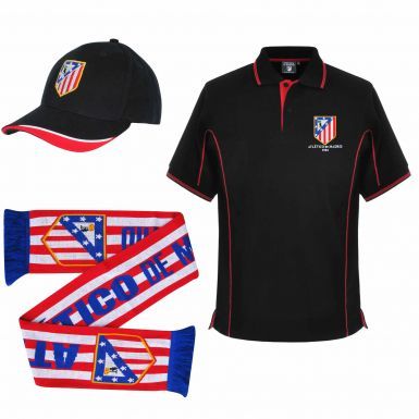 Atletico Madrid Ultimate Fan Polo Shirt, Scarf and Cap Gift Set