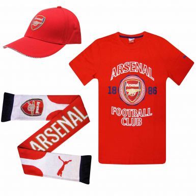 Arsenal FC Ultimate Fan T-Shirt, Scarf and Cap Gift Set
