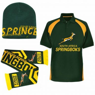 South Africa Springboks Ultimate Fan Polo Shirt, Scarf and Beanie Hat Gift Set