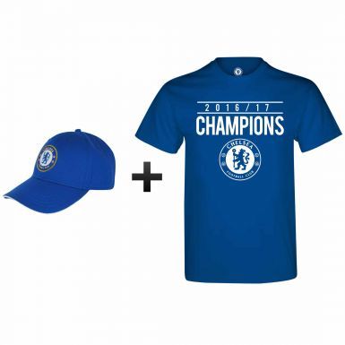 Official Chelsea FC 2017 Premier League Winners T-Shirt & Cap Gift Set
