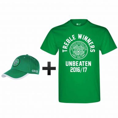 Celtic FC 2017 Invincibles & Treble Winners Cap & T-Shirt Gift Set
