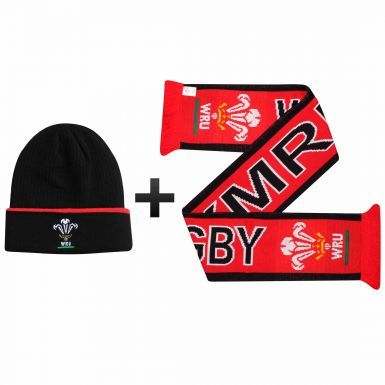 Official WRU Wales Rugby Hat & Scarf Gift Set