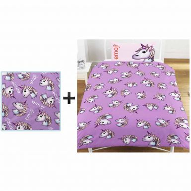 Emoji Unicorn Single Duvet Cover & Blanket Bedroom Gift Set
