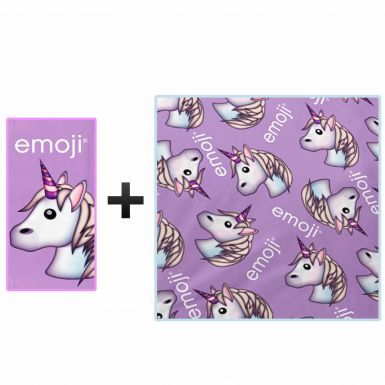 Emoji Unicorn Bath Towel & Fleece Blanket Gift Set