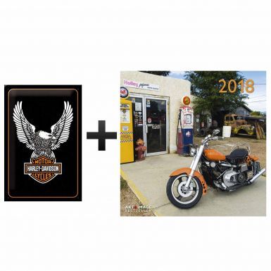Harley Davidson 2018 Wall Calendar (30cm x 30cm) & Metal Sign Gift Set