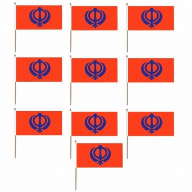 10 x Sikh Khanda Hand Waving Flags for Nagar Kirtan (Multi Pack)