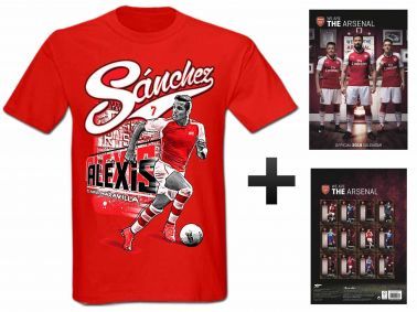 Arsenal FC 2018 Soccer Calendar & Alexis Sanchez T-Shirt Gift Set