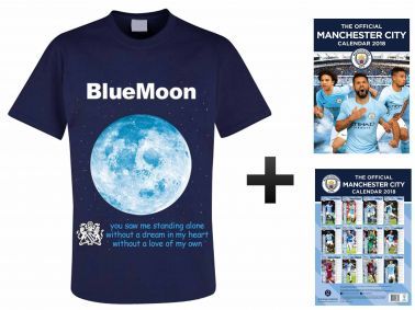 Manchester City 2018 Calendar & Blue Moon T-Shirt Gift Set