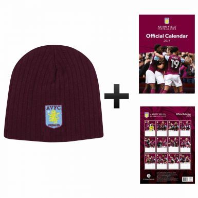 Aston Villa 2018 Football Calendar and Beanie Hat Gift Set