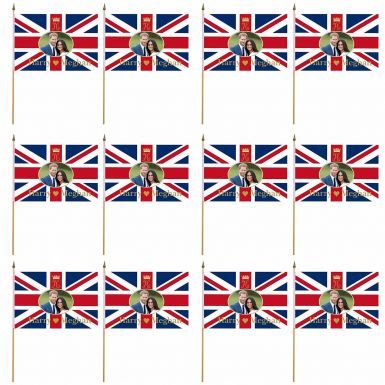 A Dozen Prince Harry & Meghan Royal Wedding Hand Waving Flags x 12