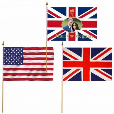 Prince Harry & Meghan, USA & Union Jack Royal Wedding Hand Waving Flag Set