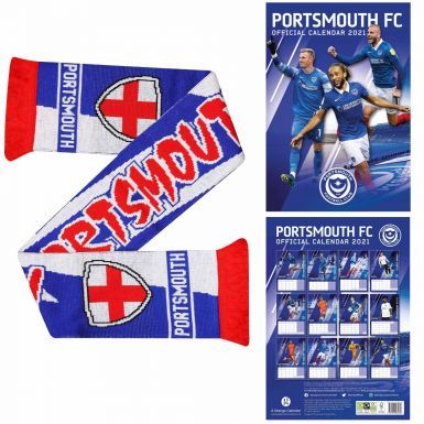 Official Portsmouth FC 2021 Football Calendar & Scarf Gift Set